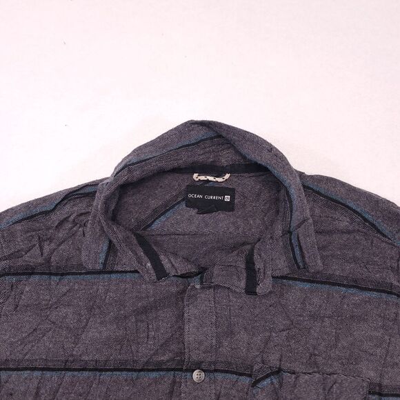 Ocean Current Flannel Button Up Long Sleeve Shirt Men Size Small S Gray Striped - Picture 1 of 10